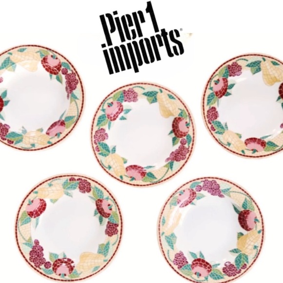 PIER 1 Imports 5 Mosiac Fruit Pattern Pasta/Soup Bowl 9 1/2" Rim VTG Italy - Picture 1 of 9